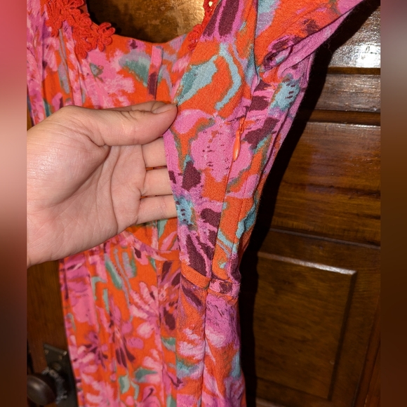NWT Free People Gorgeous Pink Orange Embroidered Slit Dress Small - Picture 13 of 13